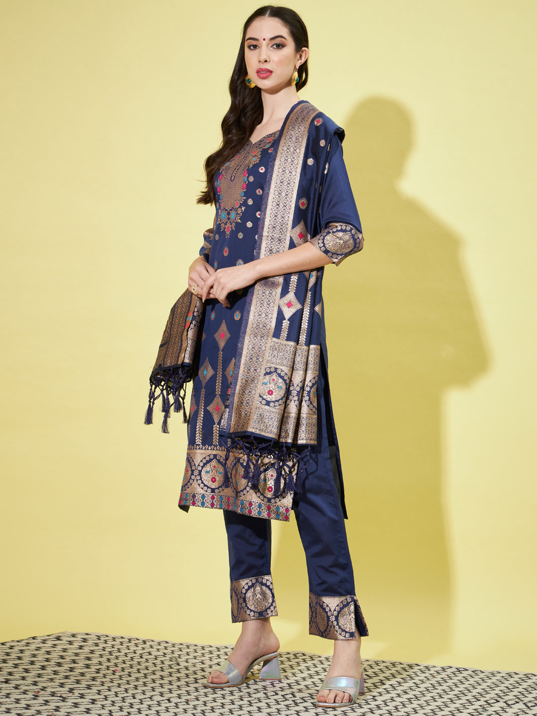 Cotton Silk Jacquard Kurta Pant With Heavy Banarasi Silk Dupatta - FitVibe Fashion