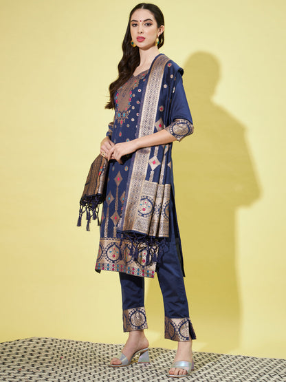 Cotton Silk Jacquard Kurta Pant With Heavy Banarasi Silk Dupatta - FitVibe Fashion