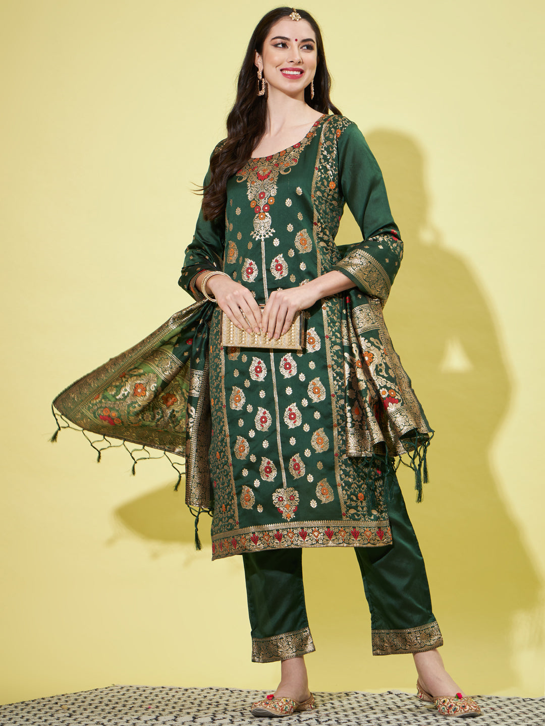 Cotton Silk Jacquard Kurta Pant With Heavy Banarasi Silk Dupatta - FitVibe Fashion