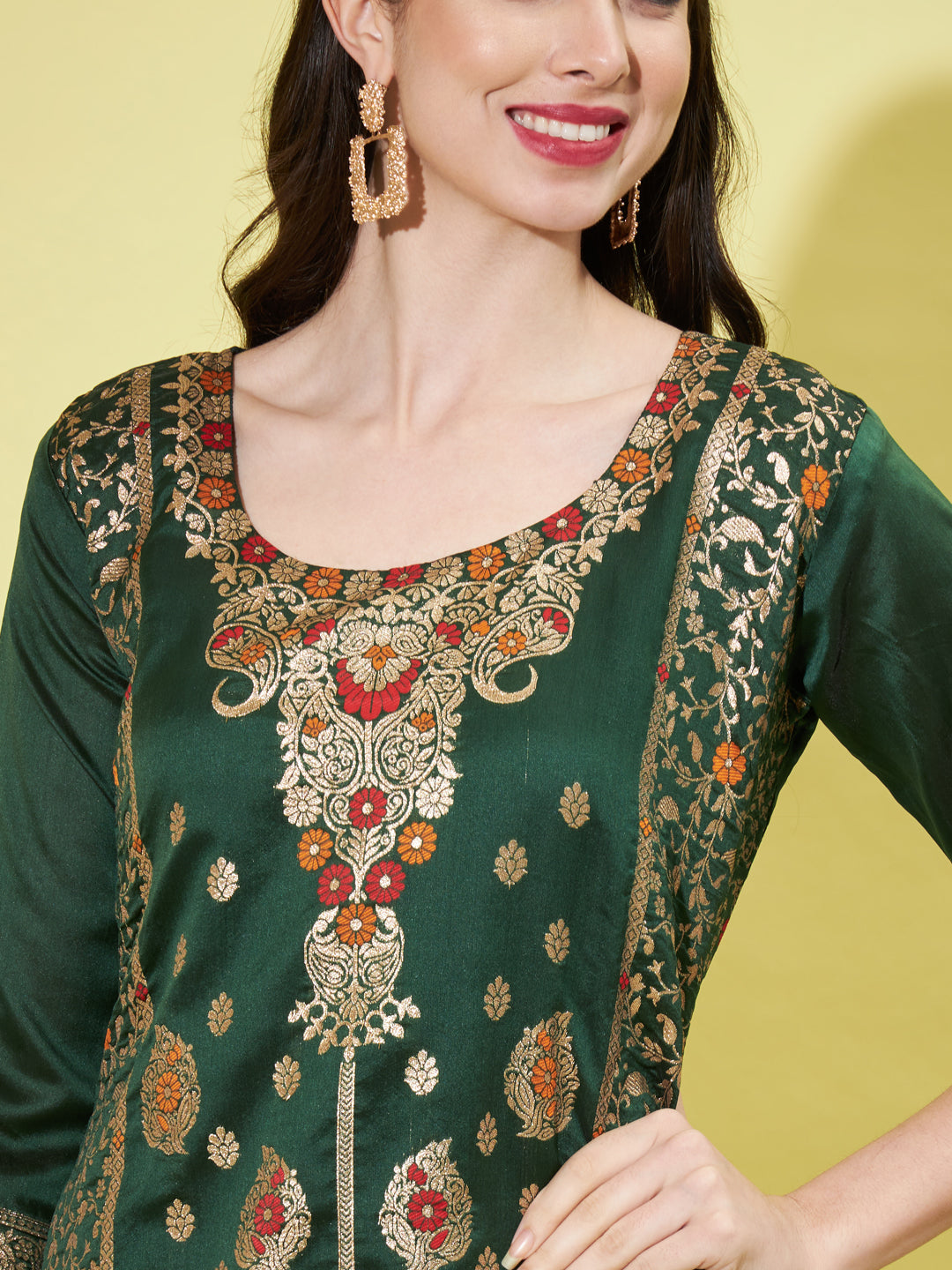 Cotton Silk Jacquard Kurta Pant With Heavy Banarasi Silk Dupatta - FitVibe Fashion