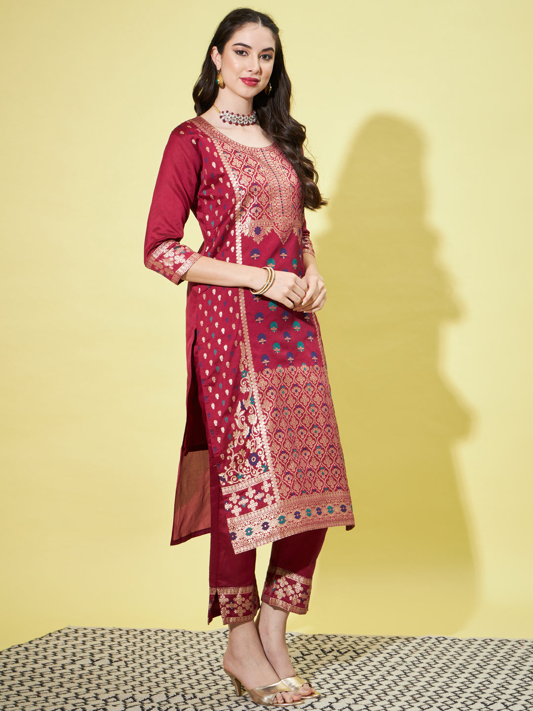 Cotton Silk Jacquard Kurta Pant With Heavy Banarasi Silk Dupatta - FitVibe Fashion