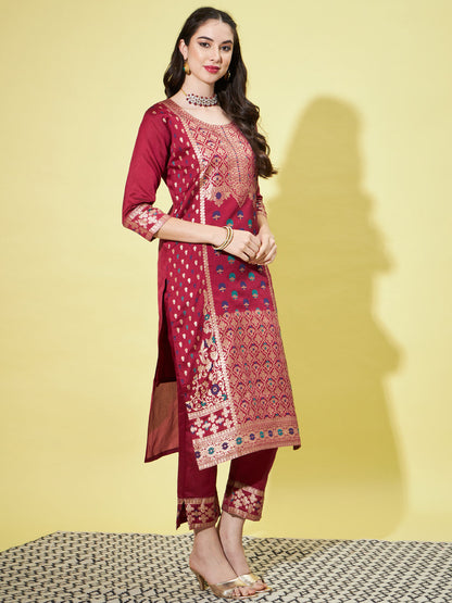 Cotton Silk Jacquard Kurta Pant With Heavy Banarasi Silk Dupatta - FitVibe Fashion