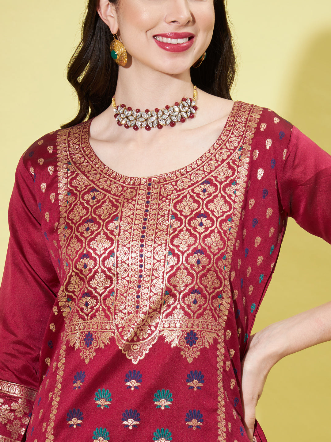 Cotton Silk Jacquard Kurta Pant With Heavy Banarasi Silk Dupatta - FitVibe Fashion