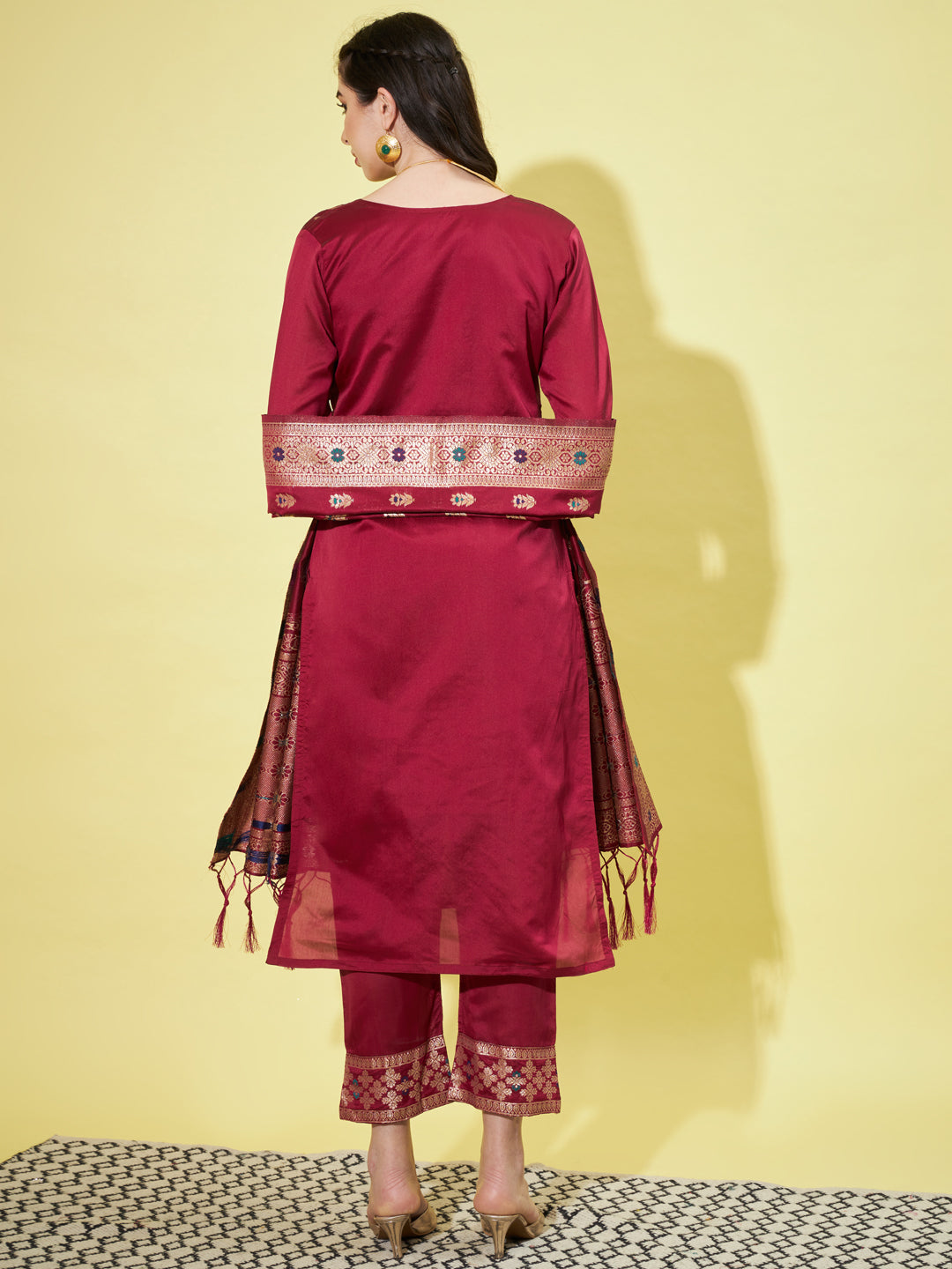 Cotton Silk Jacquard Kurta Pant With Heavy Banarasi Silk Dupatta - FitVibe Fashion