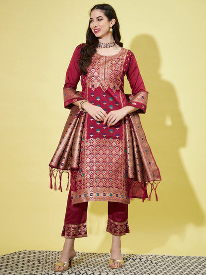 Cotton Silk Jacquard Kurta Pant With Heavy Banarasi Silk Dupatta - FitVibe Fashion