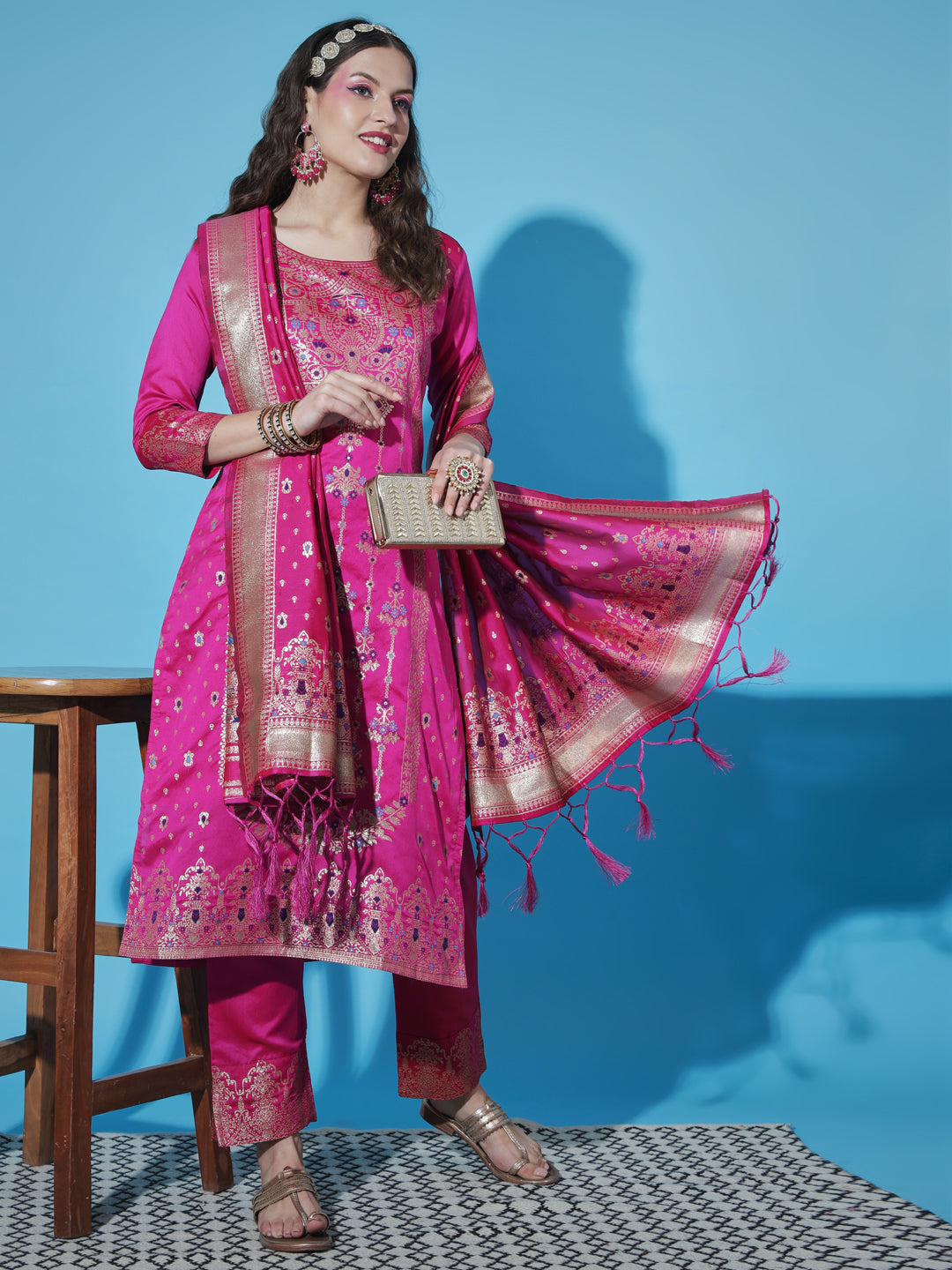 Cotton Silk Jacquard Kurta Pant With Heavy Banarasi Silk Dupatta - FitVibe Fashion