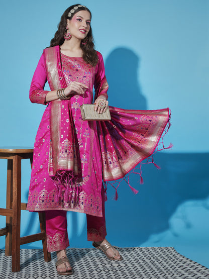 Cotton Silk Jacquard Kurta Pant With Heavy Banarasi Silk Dupatta - FitVibe Fashion