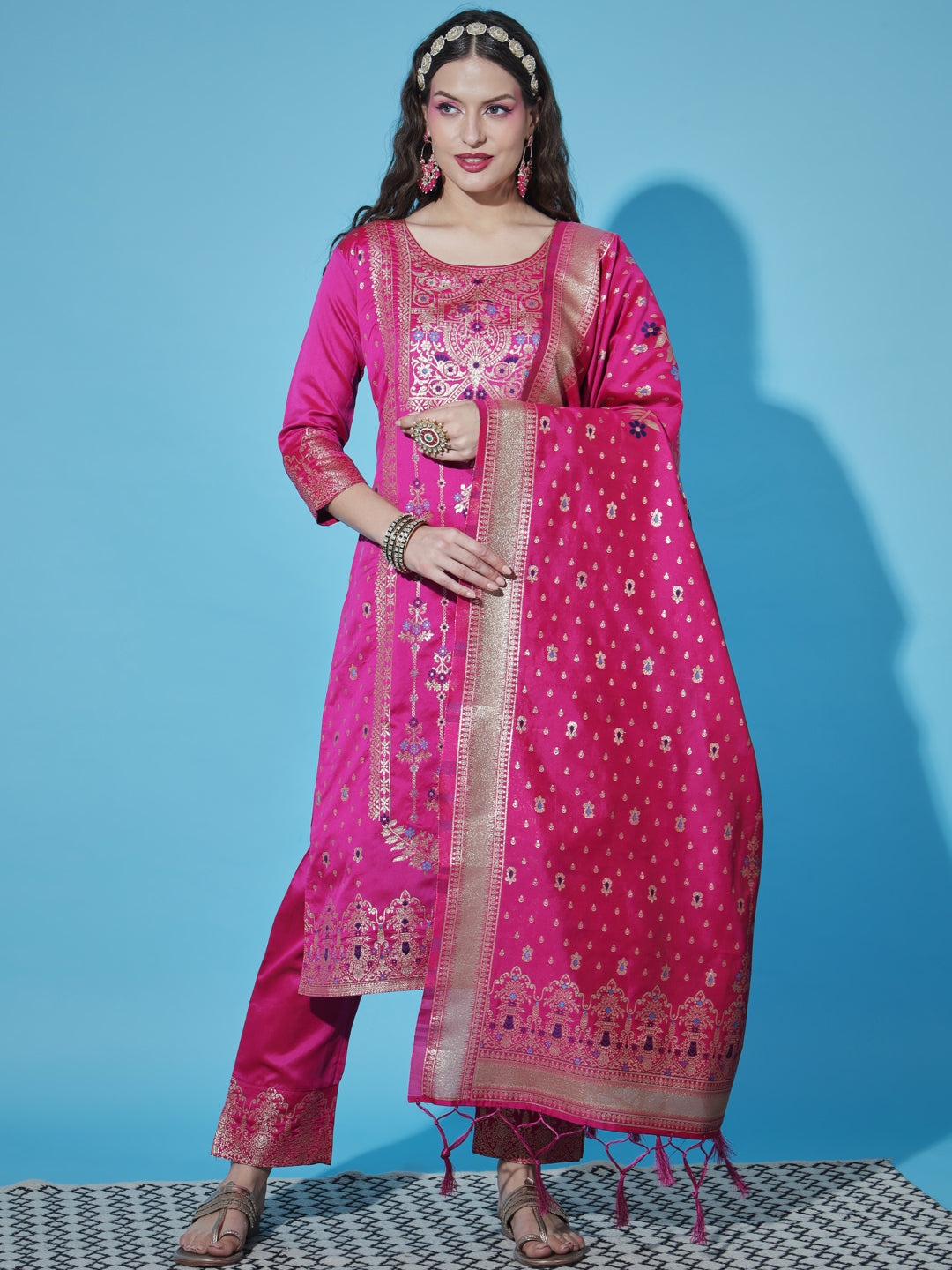 Cotton Silk Jacquard Kurta Pant With Heavy Banarasi Silk Dupatta - FitVibe Fashion