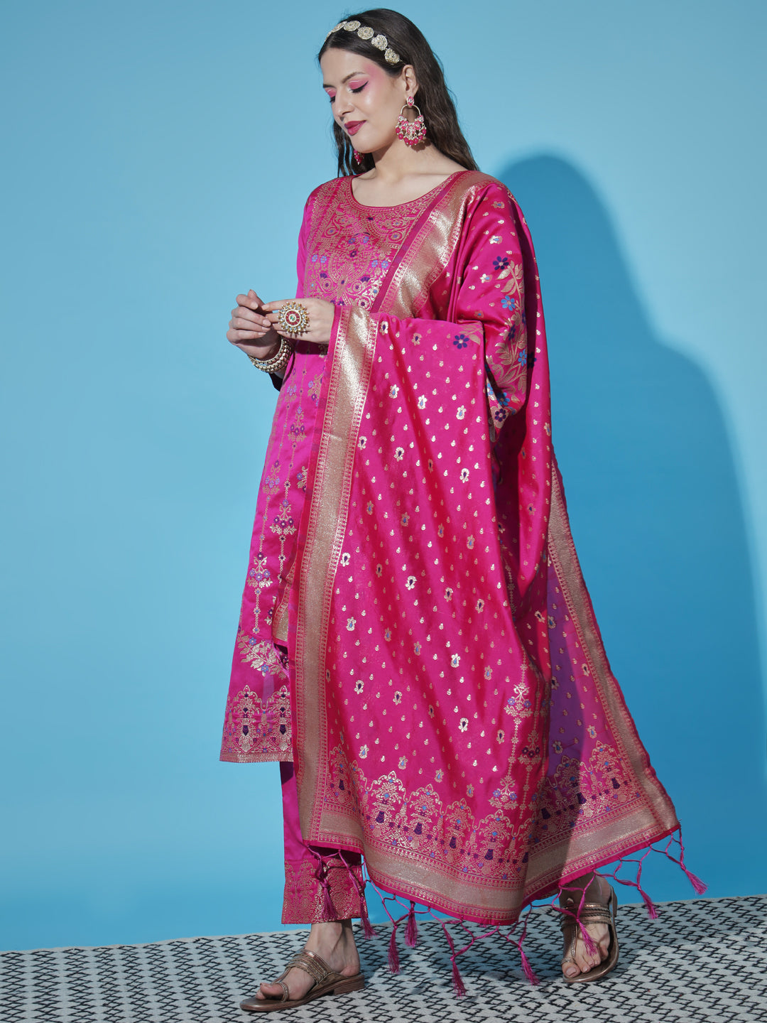 Cotton Silk Jacquard Kurta Pant With Heavy Banarasi Silk Dupatta - FitVibe Fashion