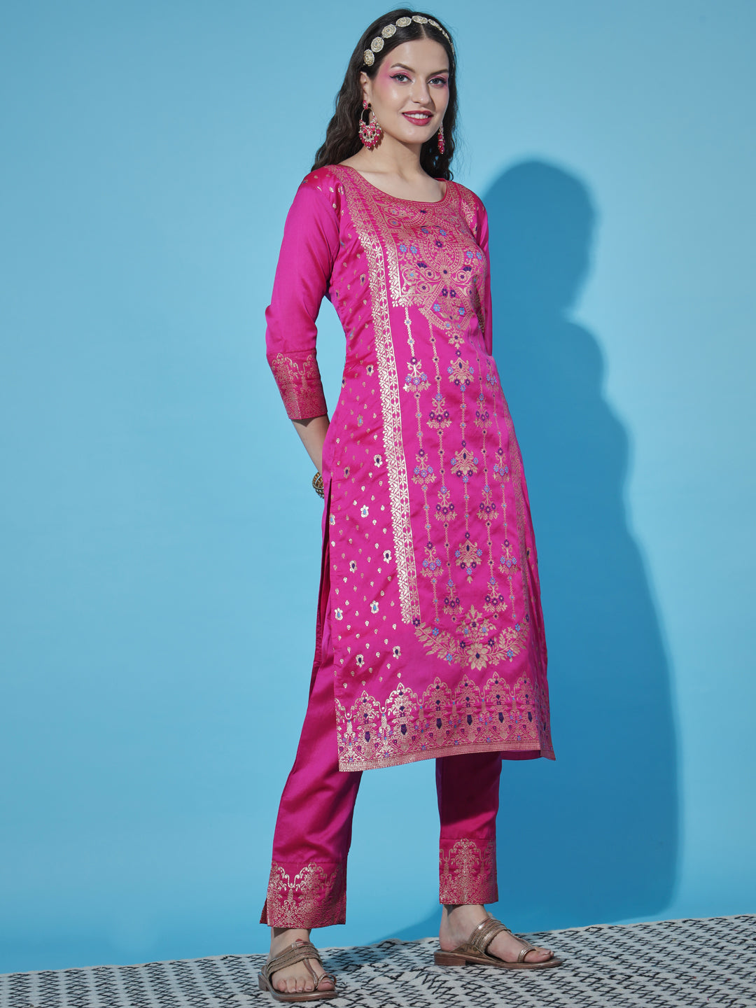 Cotton Silk Jacquard Kurta Pant With Heavy Banarasi Silk Dupatta - FitVibe Fashion