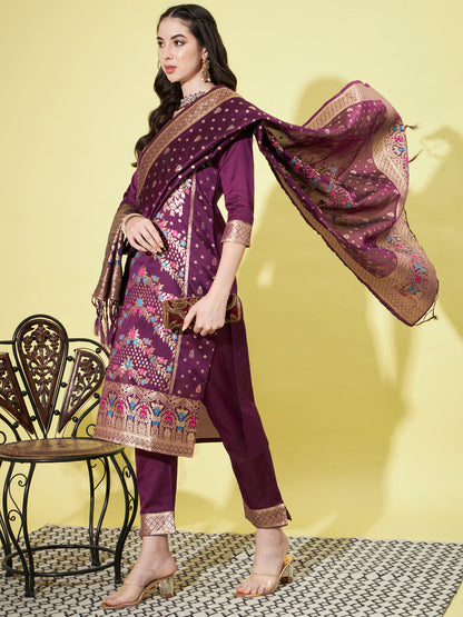 Cotton Silk Jacquard Kurta Pant With Heavy Banarasi Silk Dupatta - FitVibe Fashion