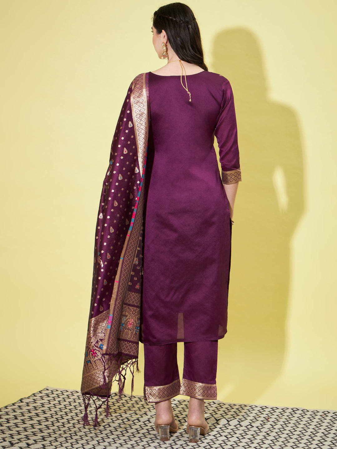 Cotton Silk Jacquard Kurta Pant With Heavy Banarasi Silk Dupatta - FitVibe Fashion
