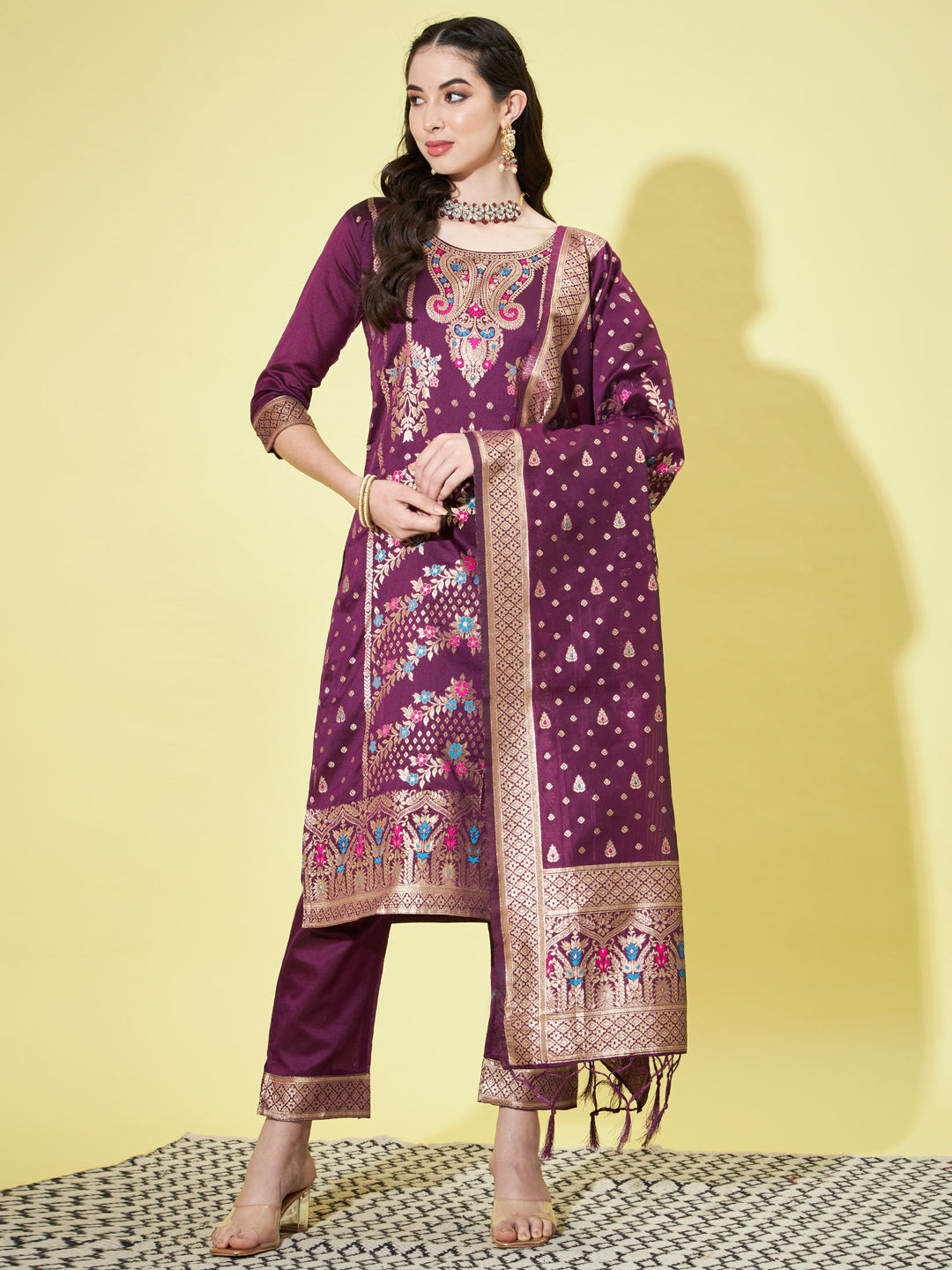 Cotton Silk Jacquard Kurta Pant With Heavy Banarasi Silk Dupatta - FitVibe Fashion