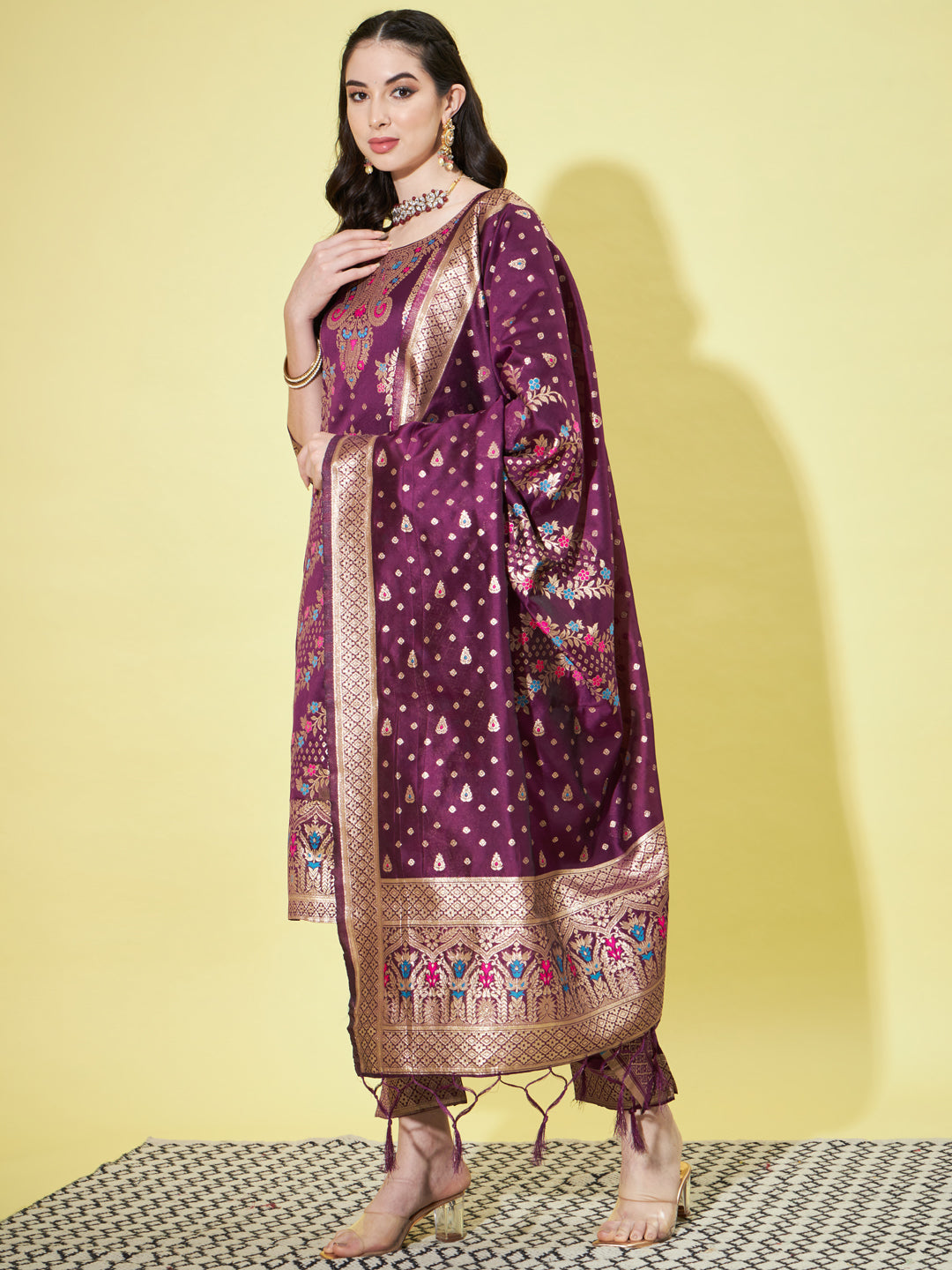 Cotton Silk Jacquard Kurta Pant With Heavy Banarasi Silk Dupatta - FitVibe Fashion