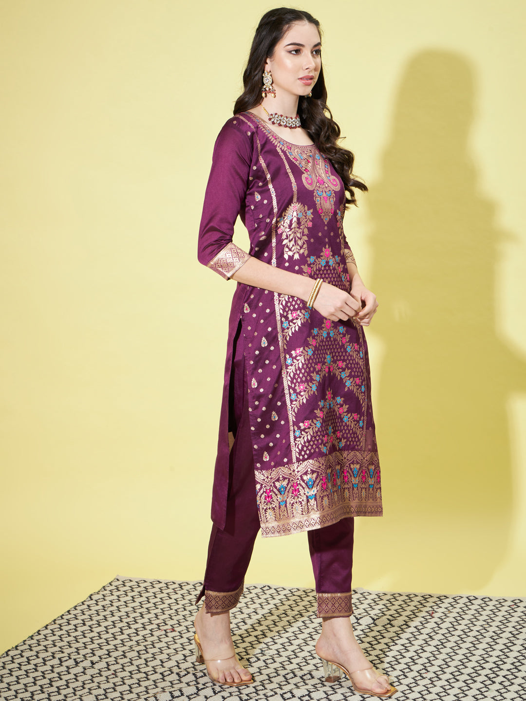 Cotton Silk Jacquard Kurta Pant With Heavy Banarasi Silk Dupatta - FitVibe Fashion