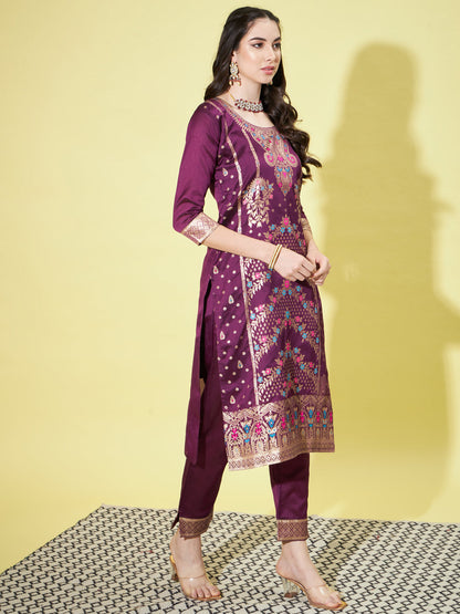 Cotton Silk Jacquard Kurta Pant With Heavy Banarasi Silk Dupatta - FitVibe Fashion