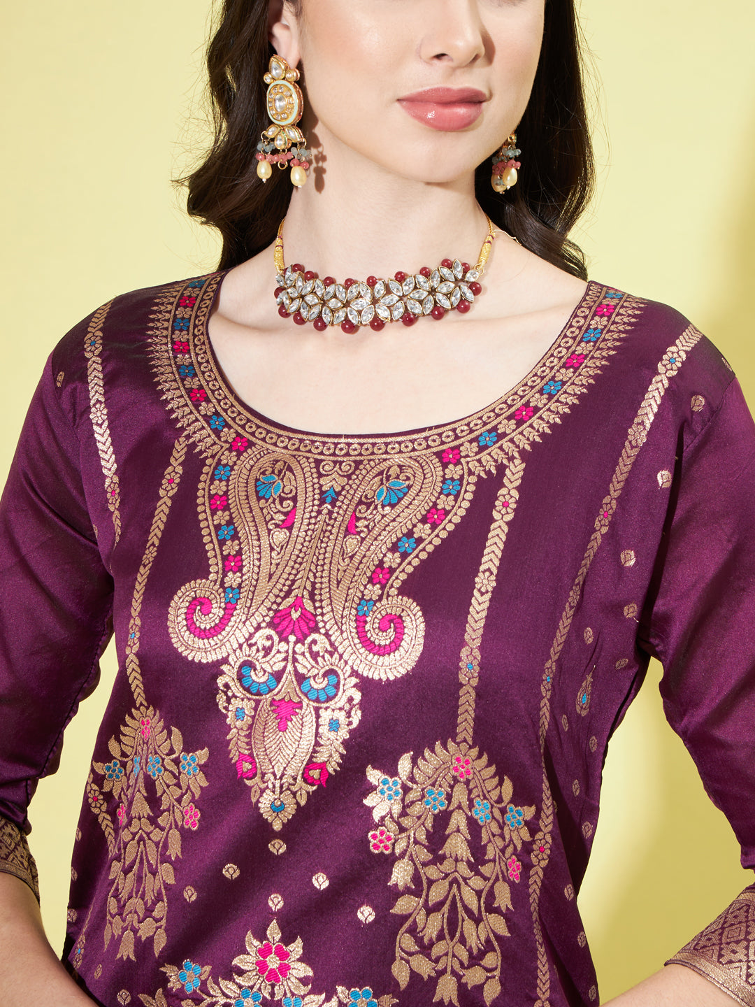 Cotton Silk Jacquard Kurta Pant With Heavy Banarasi Silk Dupatta - FitVibe Fashion