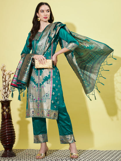 Cotton Silk Jacquard Kurta Pant With Heavy Banarasi Silk Dupatta - FitVibe Fashion