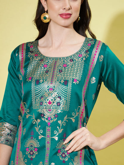 Cotton Silk Jacquard Kurta Pant With Heavy Banarasi Silk Dupatta - FitVibe Fashion