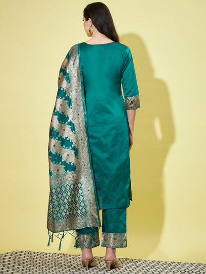 Cotton Silk Jacquard Kurta Pant With Heavy Banarasi Silk Dupatta - FitVibe Fashion