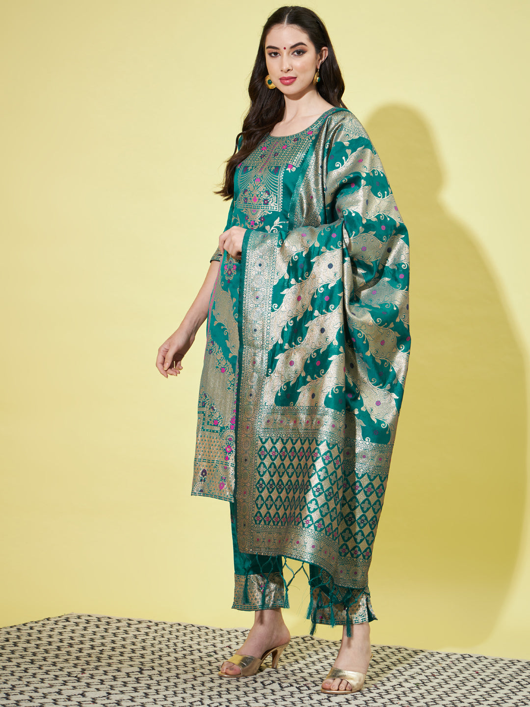 Cotton Silk Jacquard Kurta Pant With Heavy Banarasi Silk Dupatta - FitVibe Fashion