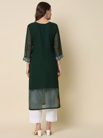 Women Chikan/ Chikankari Embroidery Georgette Straight Kurta - FitVibe Fashion