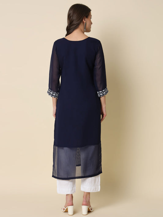 Women Chikan/ Chikankari Embroidery Georgette Straight Kurta - FitVibe Fashion