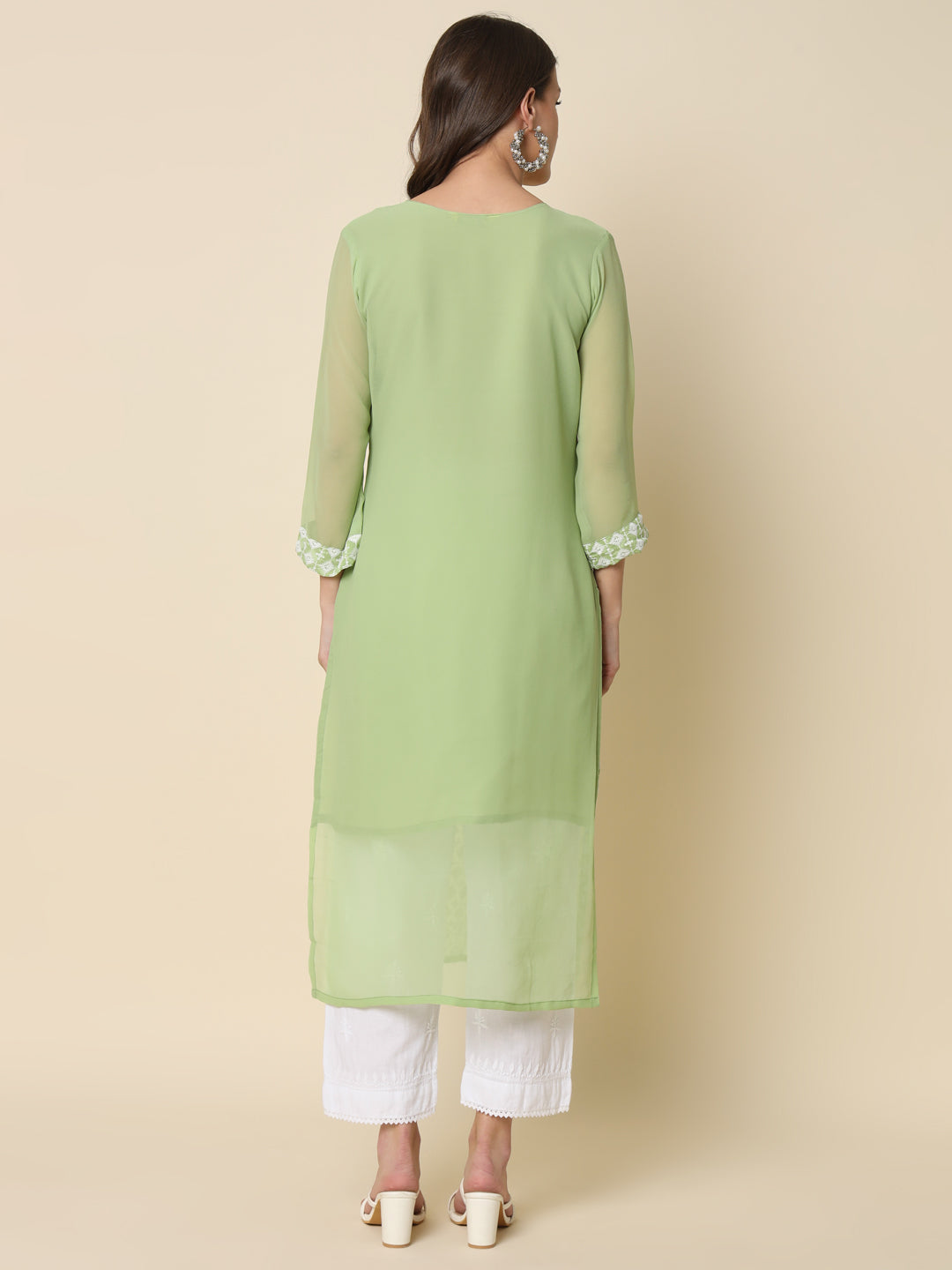 Women Chikan/ Chikankari Embroidery Georgette Straight Kurta - FitVibe Fashion