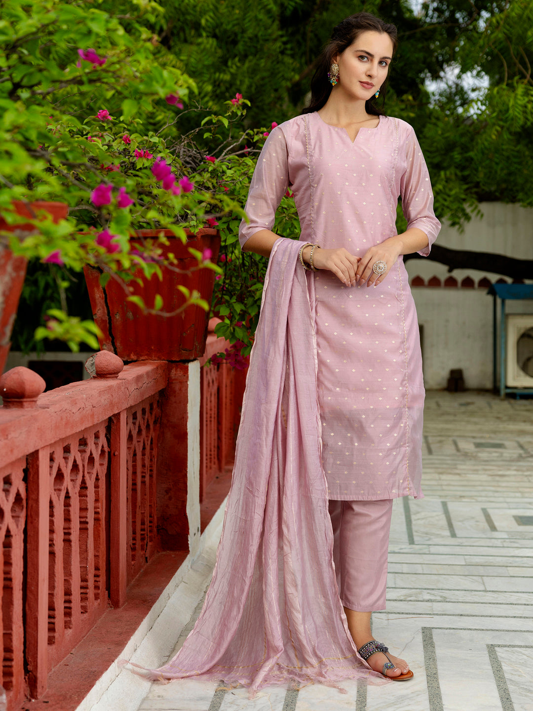 Kurta and Trouser Duppata Set Chanderi Modal Butti - FitVibe Fashion