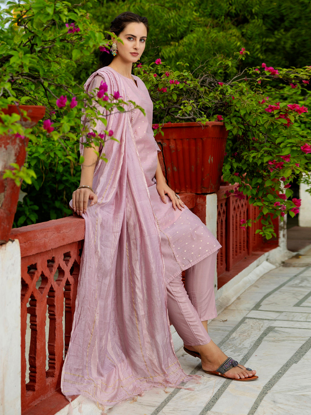 Kurta and Trouser Duppata Set Chanderi Modal Butti - FitVibe Fashion