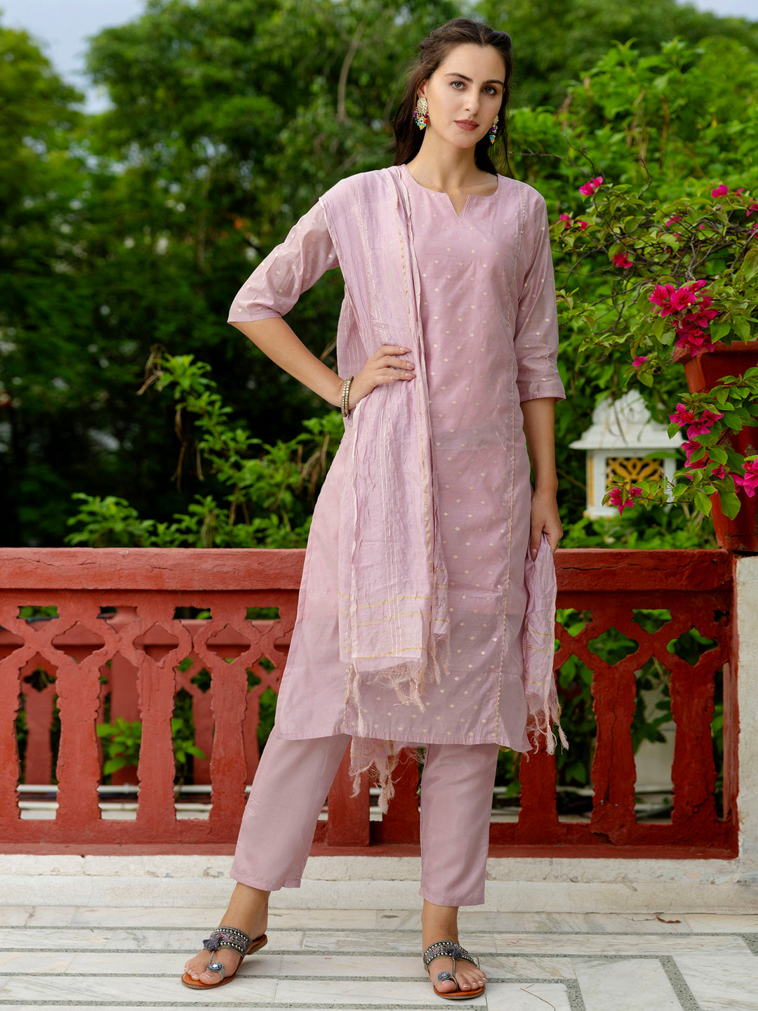 Kurta and Trouser Duppata Set Chanderi Modal Butti - FitVibe Fashion