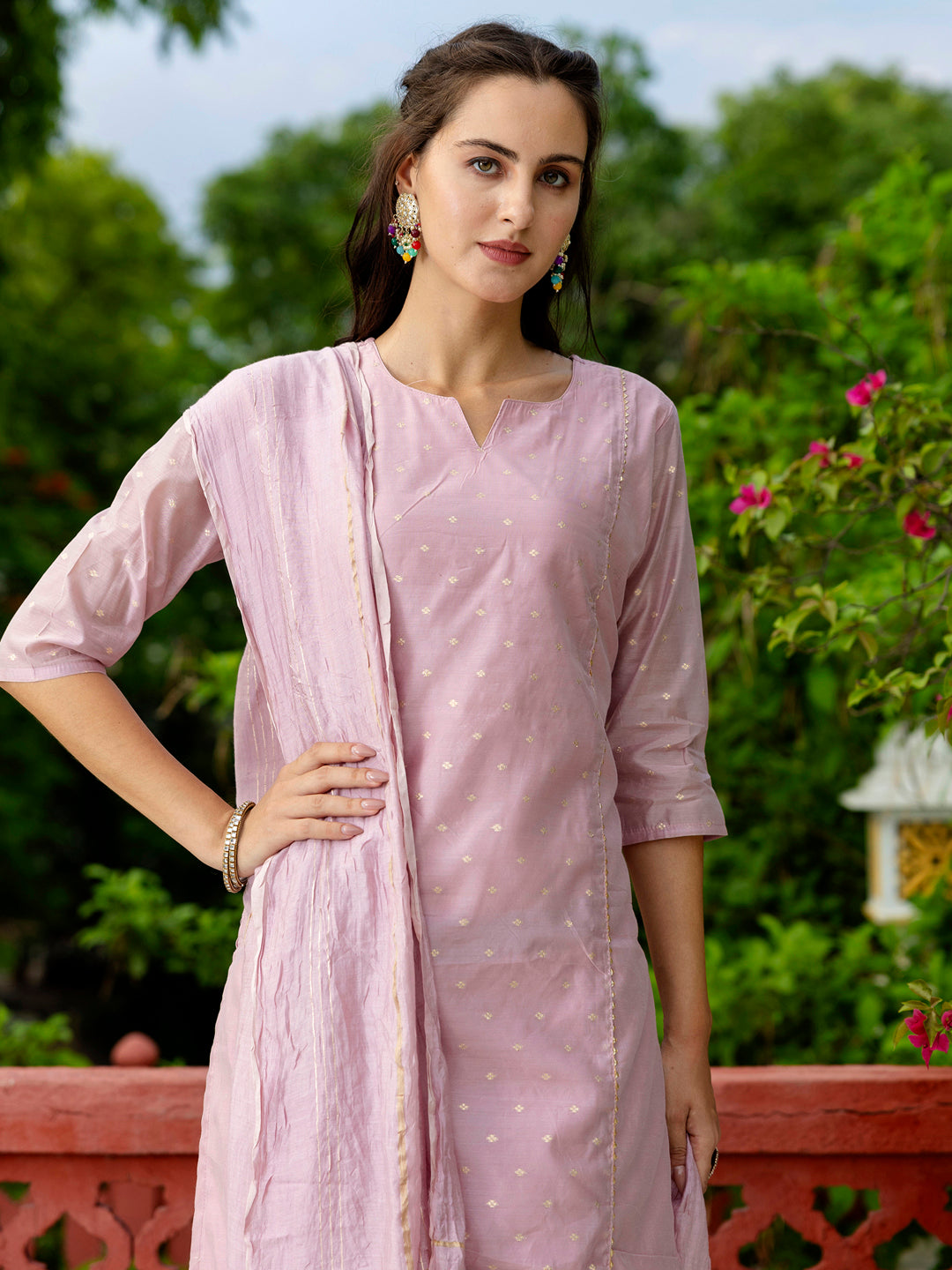 Kurta and Trouser Duppata Set Chanderi Modal Butti - FitVibe Fashion