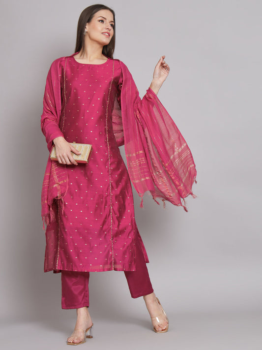 Kurta and Trouser Duppata Set Chanderi Modal Butti - FitVibe Fashion