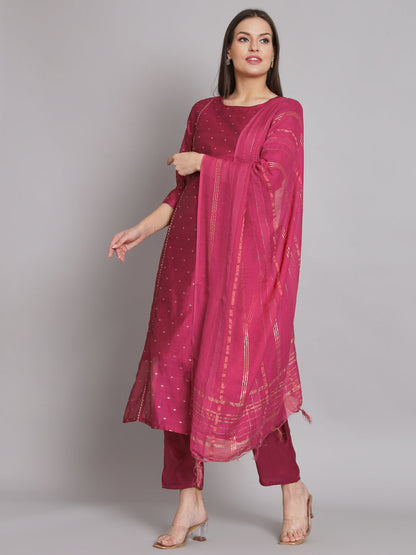 Kurta and Trouser Duppata Set Chanderi Modal Butti - FitVibe Fashion