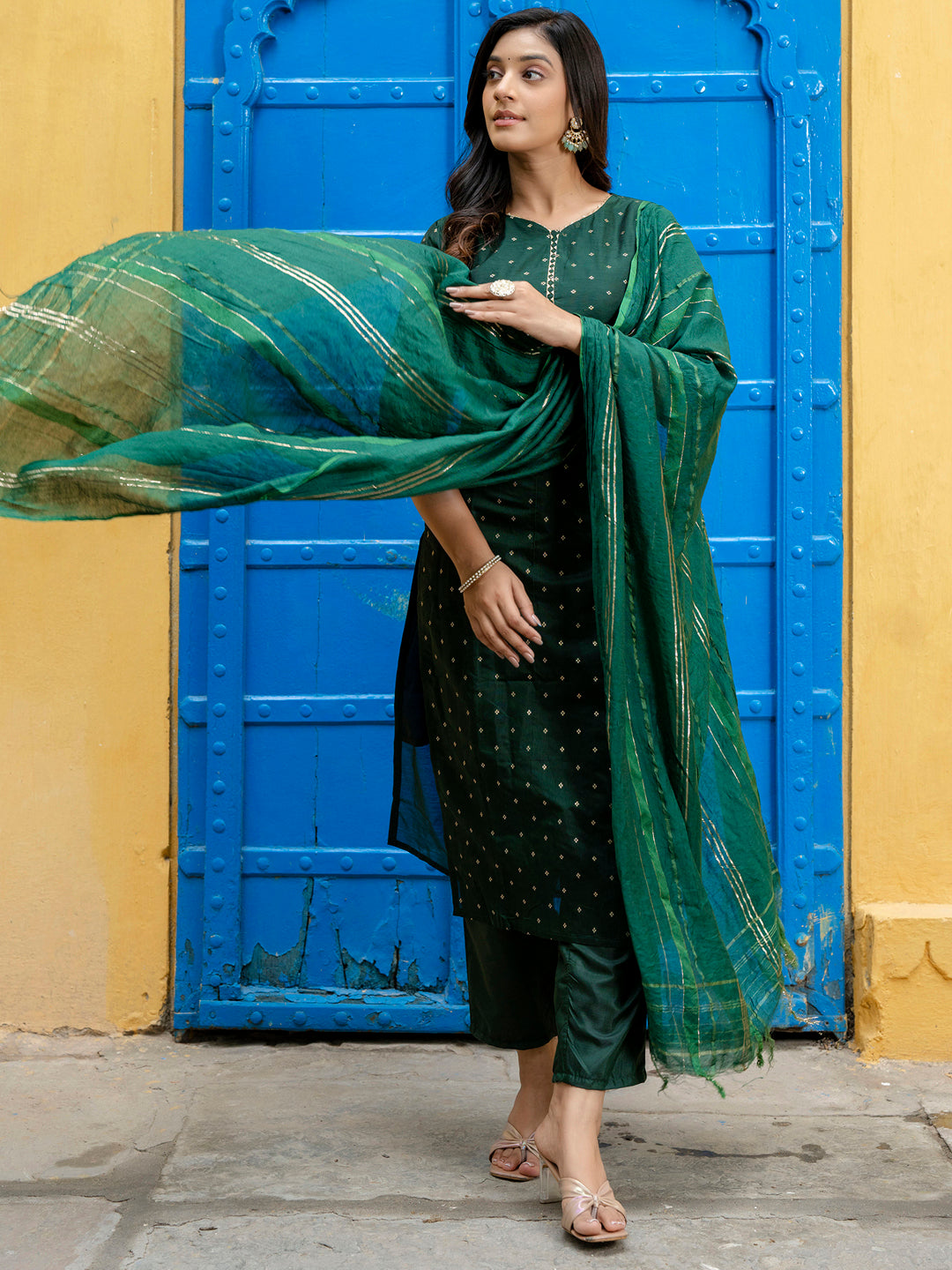 Kurta and Trouser Duppata Set Chanderi Modal Butti - FitVibe Fashion