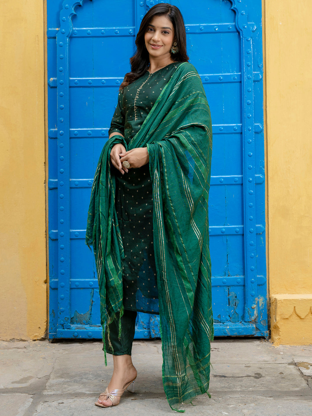 Kurta and Trouser Duppata Set Chanderi Modal Butti - FitVibe Fashion