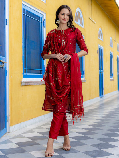 Kurta and Trouser Duppata Set Chanderi Modal Butti - FitVibe Fashion