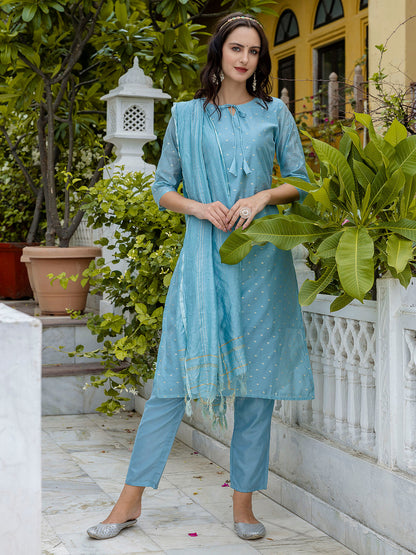 Kurta and Trouser Duppata Set Chanderi Modal Butti - FitVibe Fashion