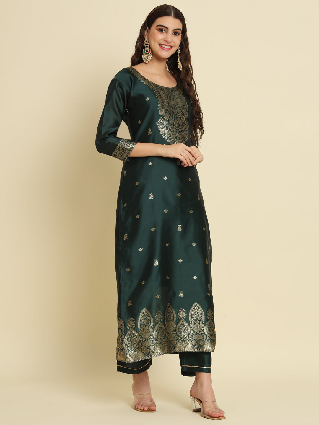 Kurta and Trousers Pant Set Heavy Zari Wok Silk Blend - FitVibe Fashion