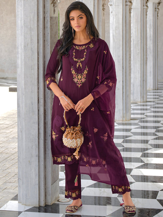 Women Silk Blend Kurta Pant Dupatta Set - FitVibe Fashion