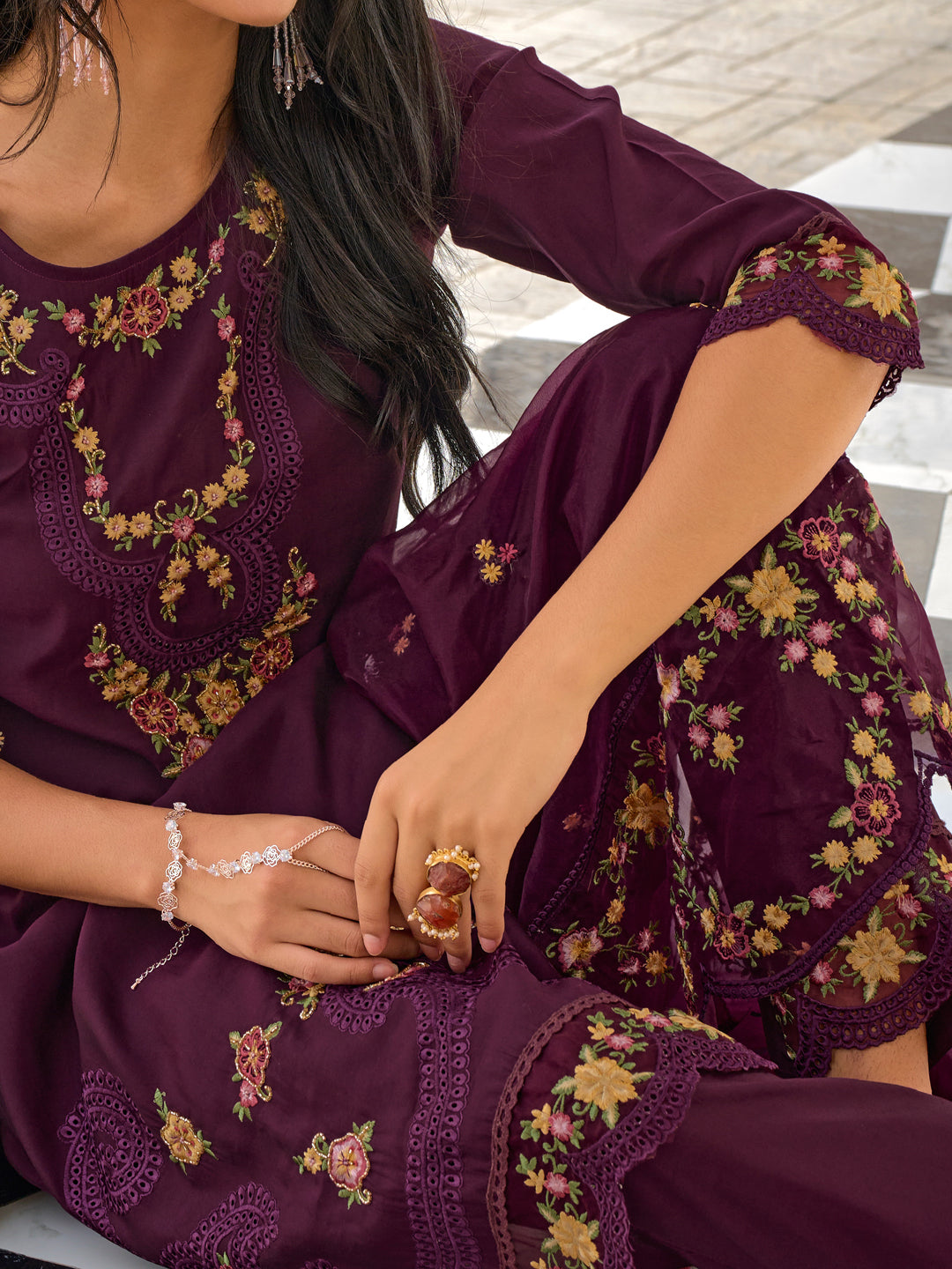 Women Silk Blend Kurta Pant Dupatta Set - FitVibe Fashion