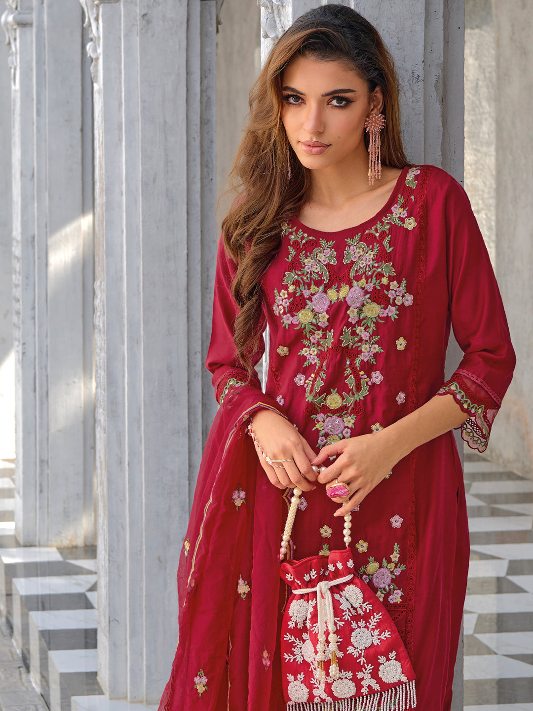 Women Silk Blend Kurta Pant Dupatta Set - FitVibe Fashion