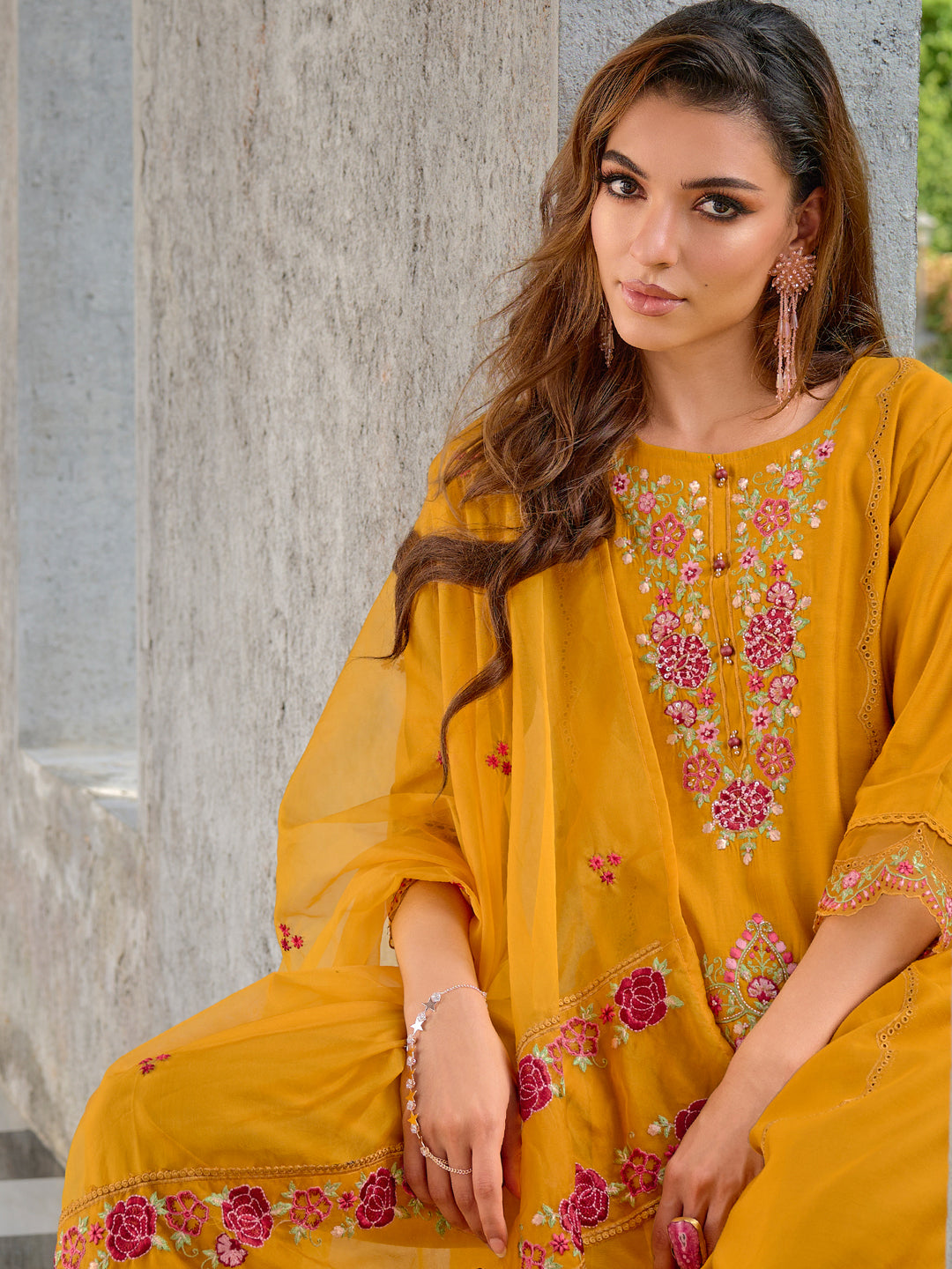 Women Silk Blend Kurta Pant Dupatta Set - FitVibe Fashion