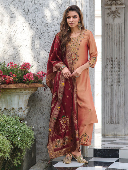 Savitri Women Kurta and Trouser Duppata Set Silk Blend - FitVibe Fashion