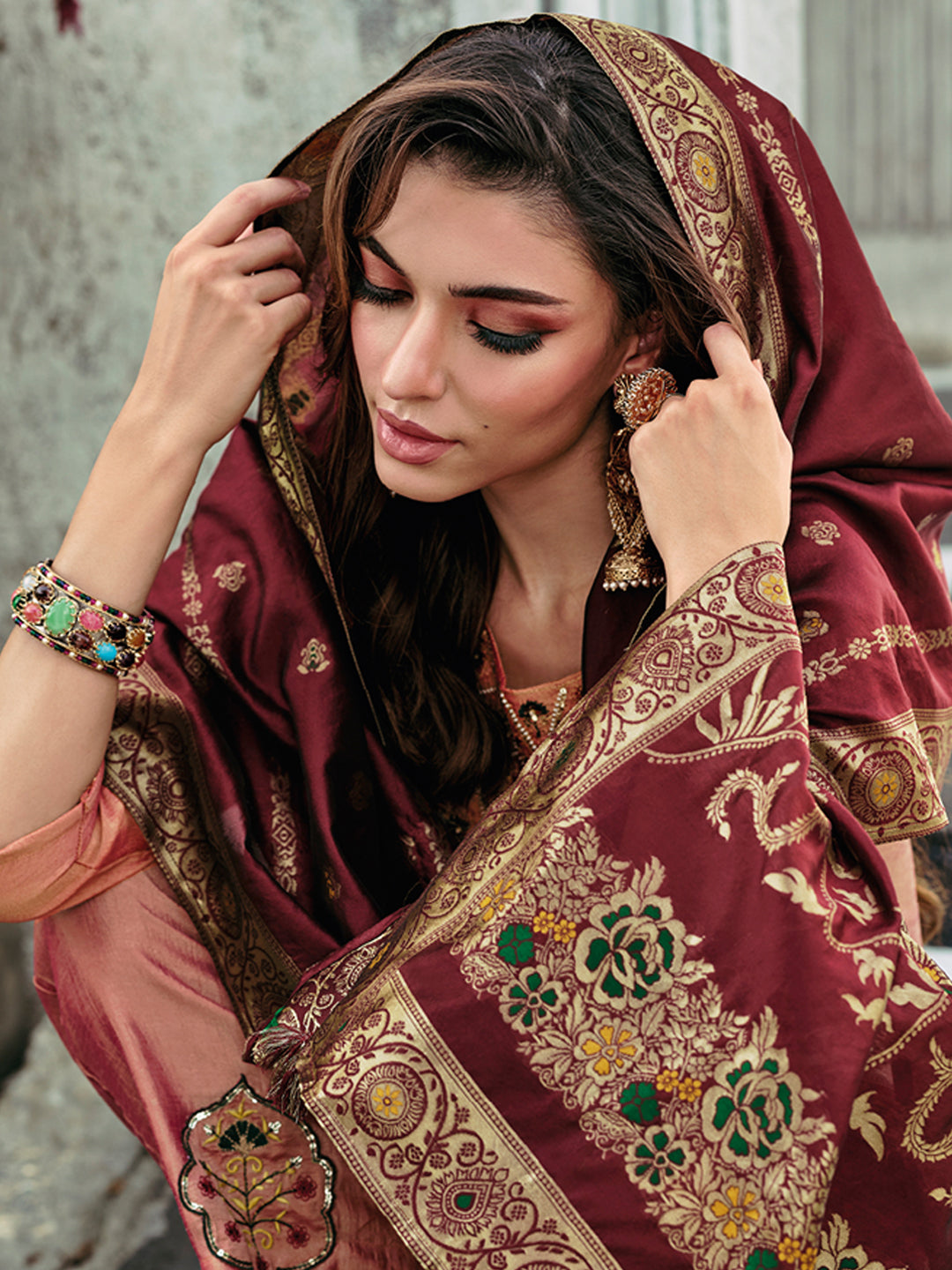 Savitri Women Kurta and Trouser Duppata Set Silk Blend - FitVibe Fashion