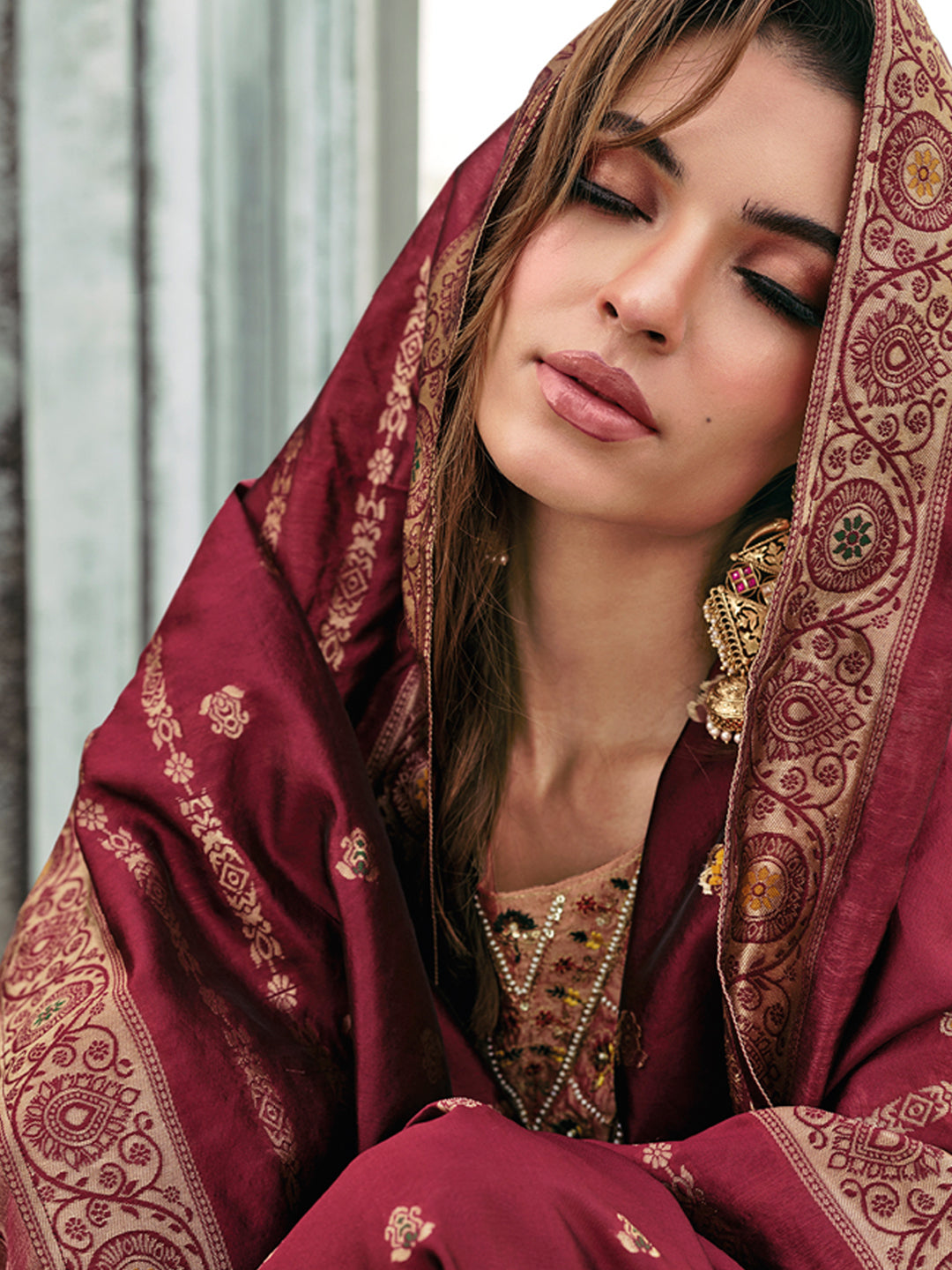 Savitri Women Kurta and Trouser Duppata Set Silk Blend - FitVibe Fashion