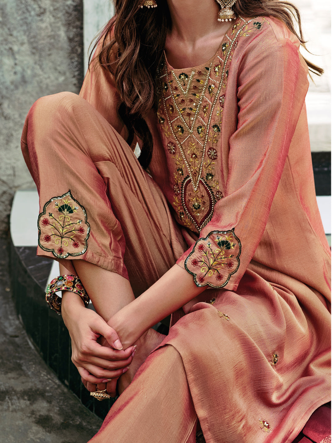 Savitri Women Kurta and Trouser Duppata Set Silk Blend - FitVibe Fashion