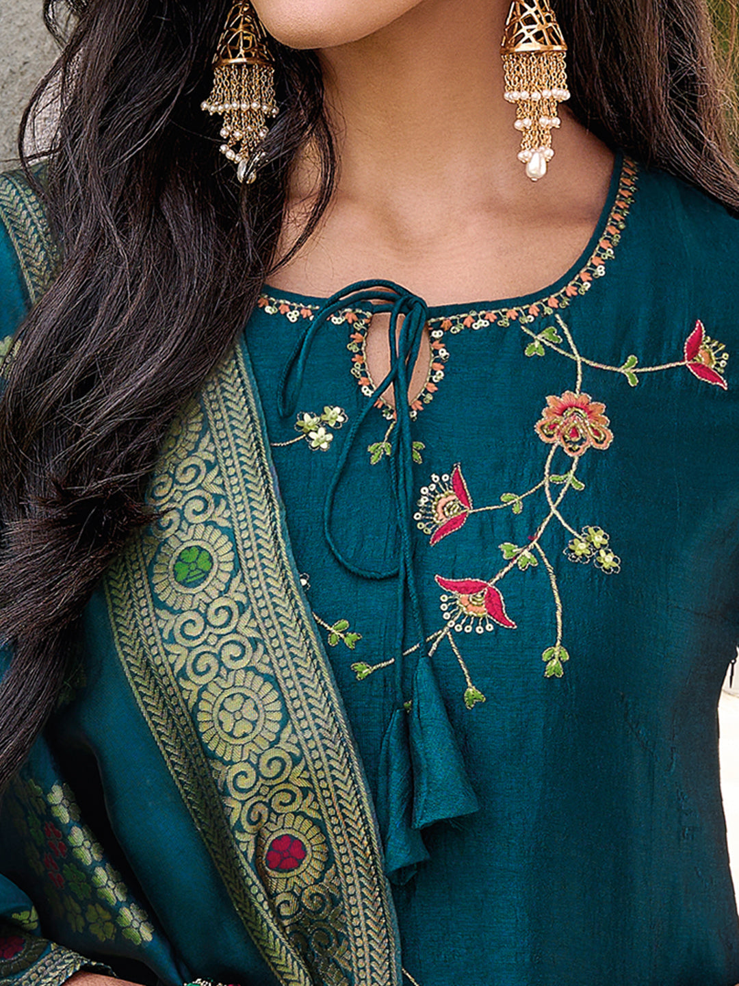 Sejal  Women Kurta and Trouser Duppata Set Silk Blend - FitVibe Fashion