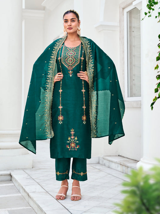 Shreya Women Kurta and Trouser Duppata Set Silk Blend - FitVibe Fashion