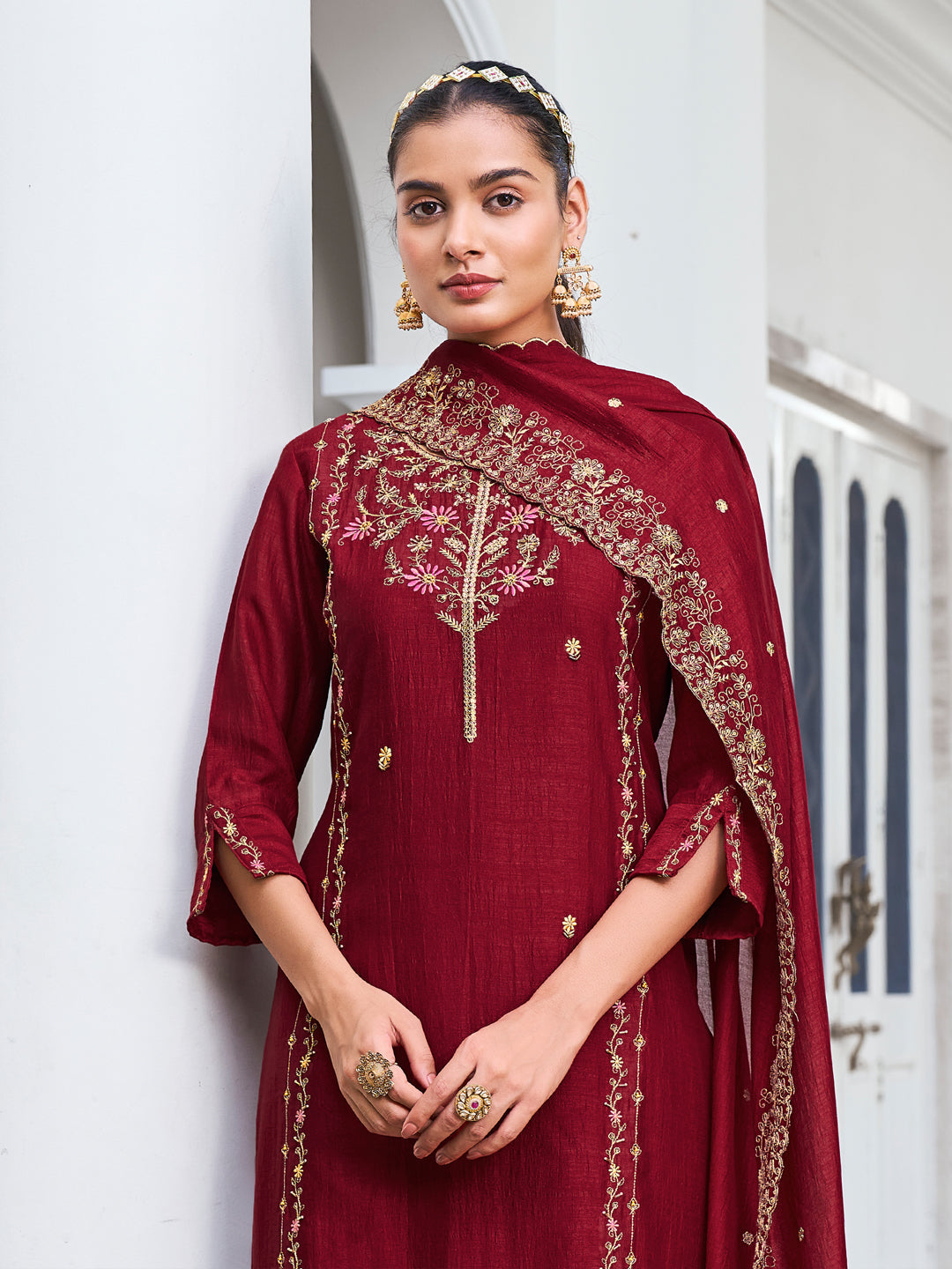 Shruti Women Kurta and Trouser Duppata Set Silk Blend - FitVibe Fashion